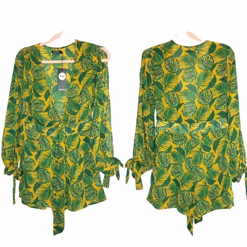 BooHoo Green & Yellow Palm Beach Playsuit Romper